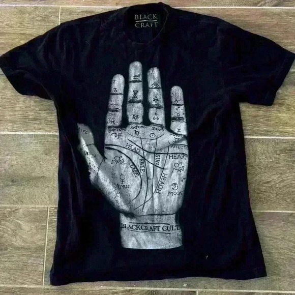 Blackcraft Halloween Voodoo Costume Hand Medium Palm Reader goth emo T Shirt - Picture 2 of 4
